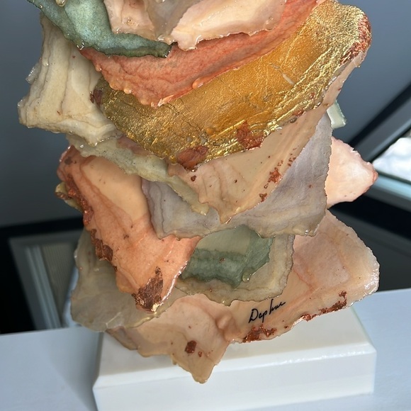 Daphne Lacquered Plaster Sculpture Peach Beige Greens on a Base 23” Tall - Picture 2 of 8